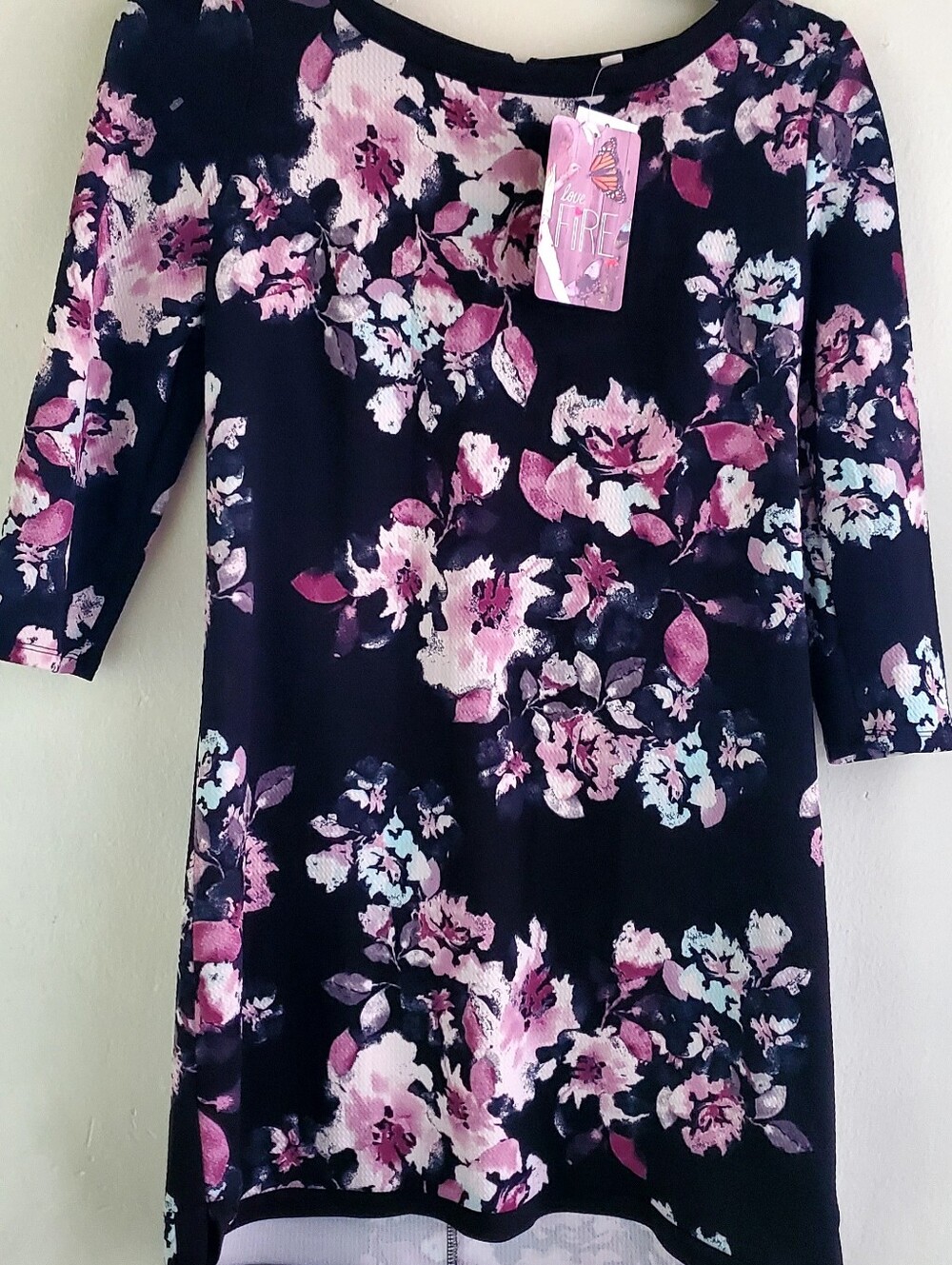 love, Fire Black Dress with Pink Floral Print